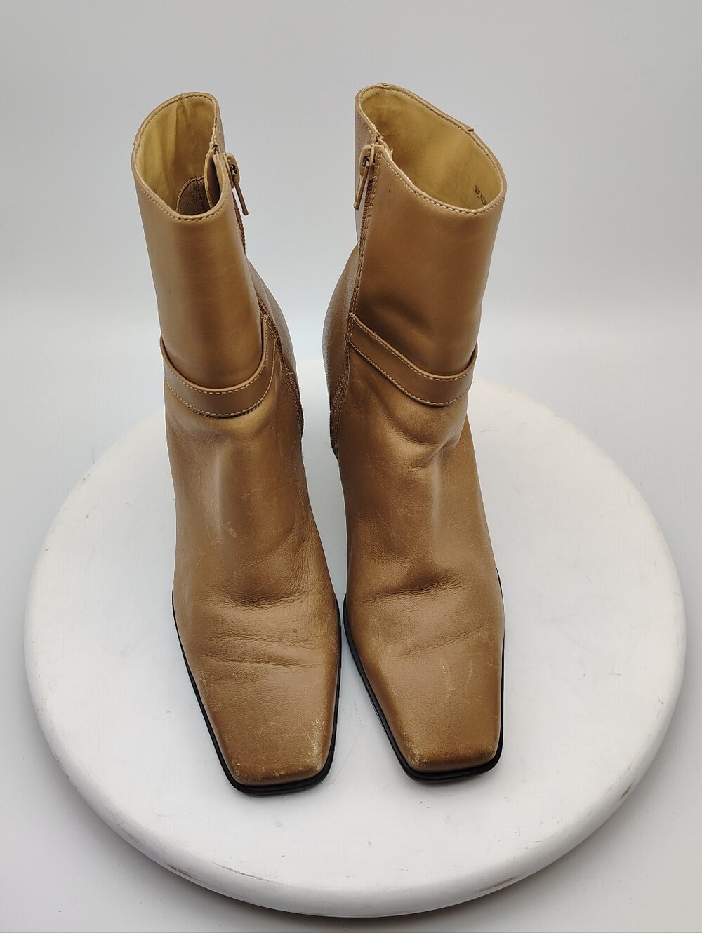 Women's Leather Tan Ankle Boot with Mid Heel Size 7.5 - Picture 5 of 15